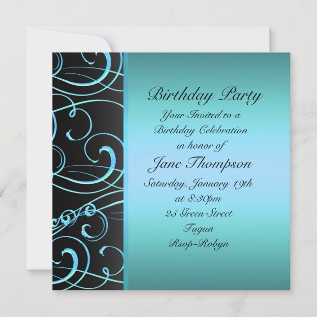 Invitación de cumpleaños con borde lateral de remo (Anverso)