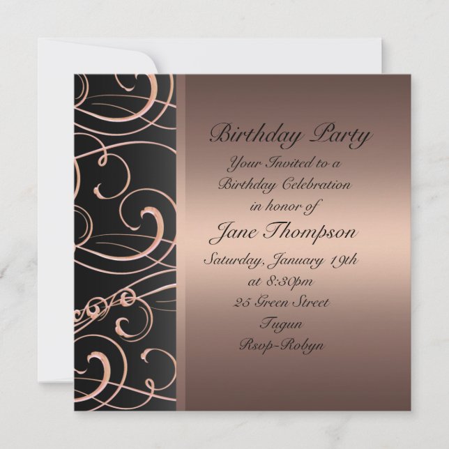 Invitación de cumpleaños con borde lateral de remo (Anverso)