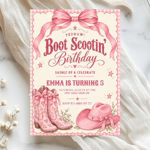 Invitación de cumpleaños con bota rosa resbalando