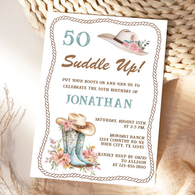 Invitación de cumpleaños con botas y sombrero de v (Subido por el creador)