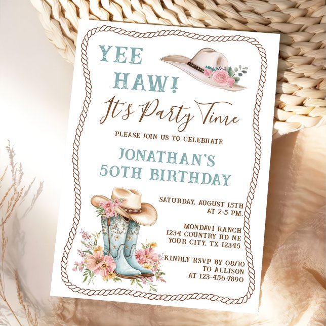 Invitación de cumpleaños con botas y sombrero de v (Subido por el creador)