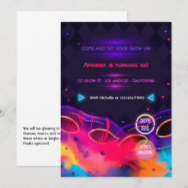 Invitación de cumpleaños con brillo de neón