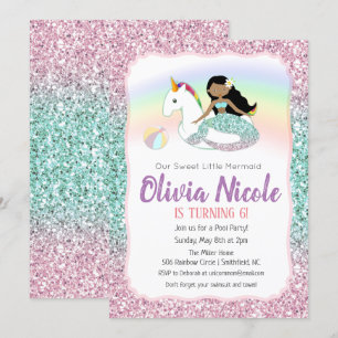 Invitación de cumpleaños con brillo de sirena para