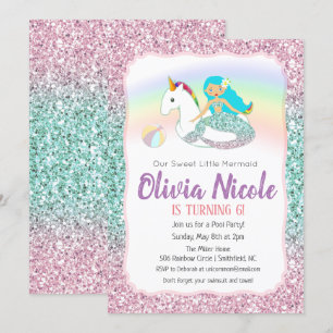 Invitación de cumpleaños con brillo de sirena para