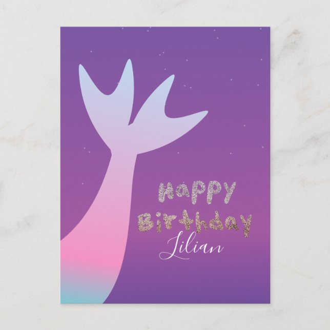 Invitación de cumpleaños con brillo falso de siren (Anverso)