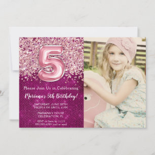Invitación de cumpleaños con brillo magenta rosa p