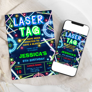 Invitación de cumpleaños con brillo neón de Laser 