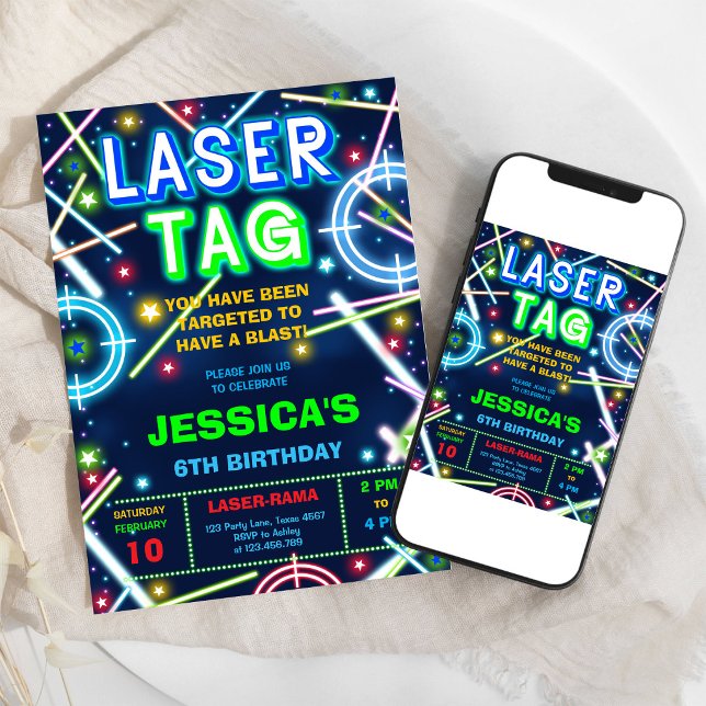 Invitación de cumpleaños con brillo neón de Laser  (Subido por el creador)