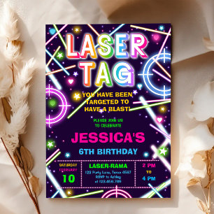 Invitación de cumpleaños con brillo neón de Laser