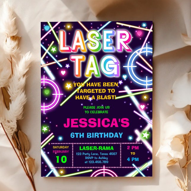Invitación de cumpleaños con brillo neón de Laser  (Subido por el creador)