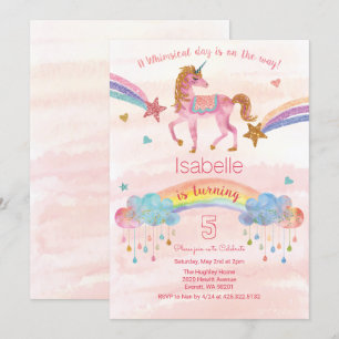 INVITACIÓN DE CUMPLEAÑOS CON BRILLOS DE UNICORNIO 