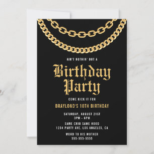 Invitación de cumpleaños con cadena de oro estilo 