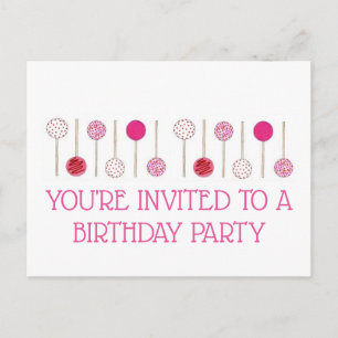Invitación de cumpleaños con Cake Pops rosados