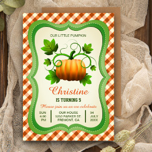 Invitación de cumpleaños con calabaza otoñal adora
