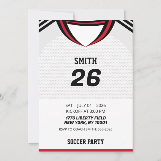 Invitación de cumpleaños con camiseta de fútbol pe (Anverso)