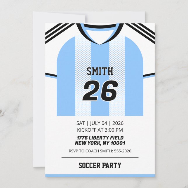 Invitación de cumpleaños con camiseta de fútbol pe (Anverso)