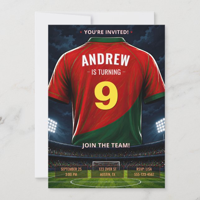 Invitación de cumpleaños con camiseta de fútbol pe (Anverso)