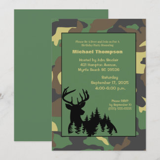 Invitación de cumpleaños con camuflaje de cazador 