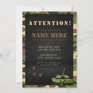 Invitación de cumpleaños con camuflaje del ejércit