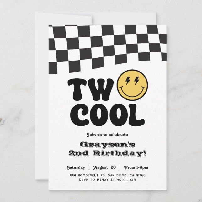 Invitación de cumpleaños con cara sonriente genial (Anverso)