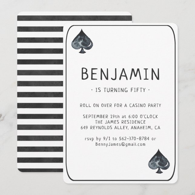 Invitación de cumpleaños con carta de Casino Spade (Anverso / Reverso)
