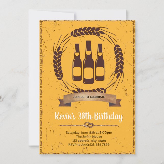 invitación de cumpleaños con cerveza (Anverso)