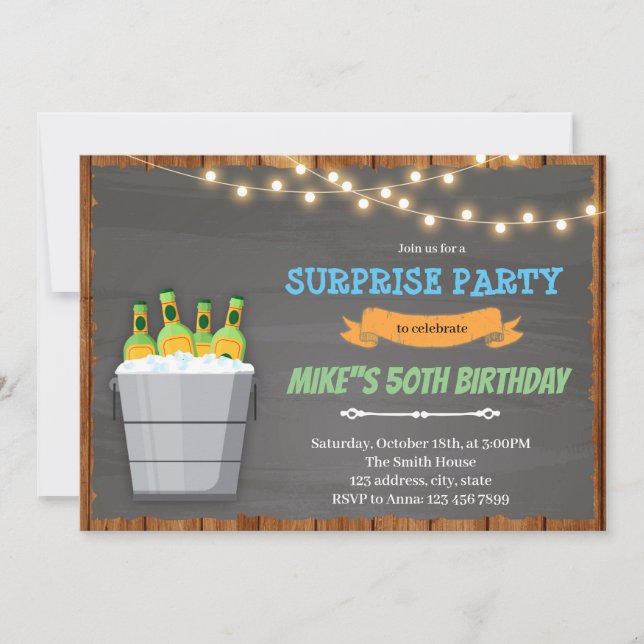 Invitación de cumpleaños con cerveza en cubeta (Anverso)