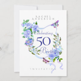 Invitación de cumpleaños con cinta de rosa azul