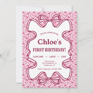 Invitación de cumpleaños con cinta rosa fucsia sil