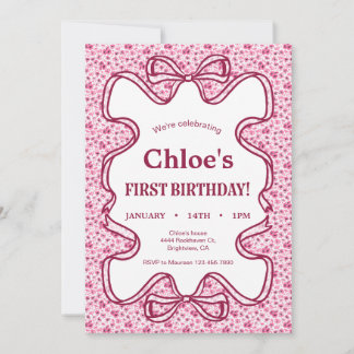 Invitación de cumpleaños con cinta rosa fucsia sil