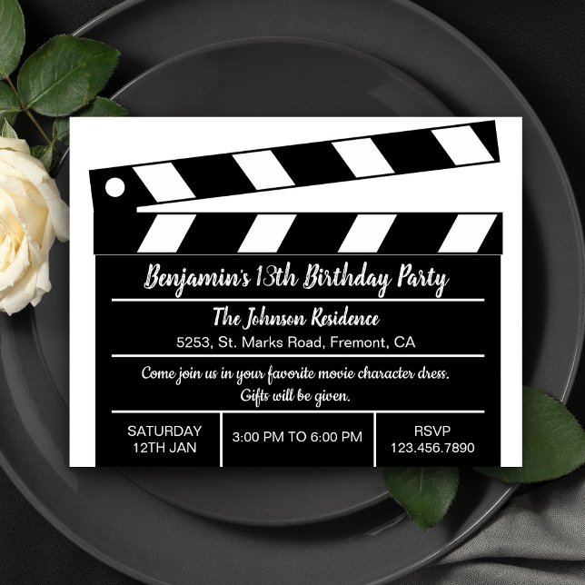 Invitación de cumpleaños con claqueta de cine de H (Subido por el creador)