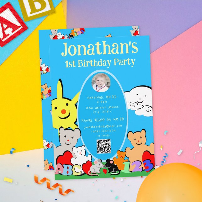 Invitación de cumpleaños con código QR de ositos l (Subido por el creador)