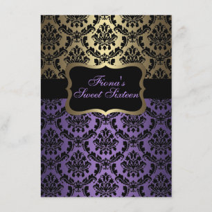 Invitación de cumpleaños con color morado y dorado