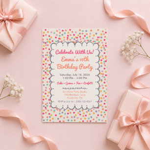 Invitación de cumpleaños con confeti colorido