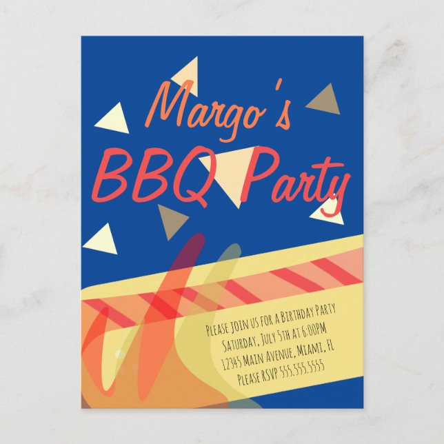 Invitación de Cumpleaños con Confeti de Barbacoa y (Anverso)