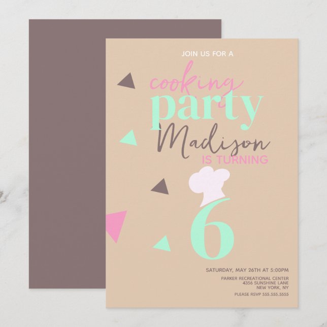 Invitación de cumpleaños con confeti de chefs de c (Anverso / Reverso)