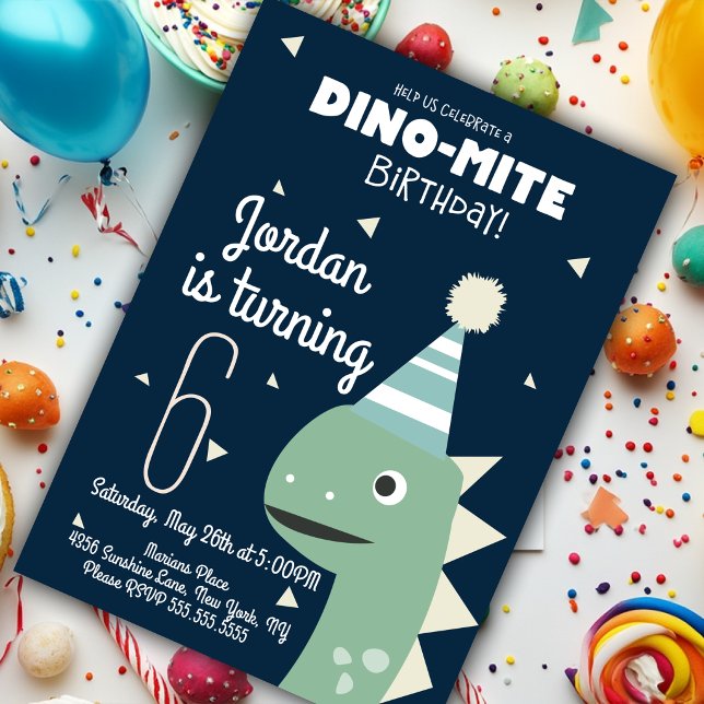 Invitación de cumpleaños con confeti de dinosaurio (Subido por el creador)