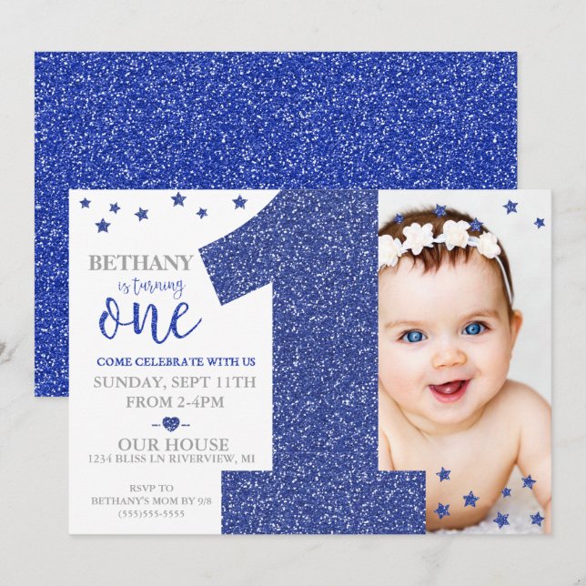 Invitación de cumpleaños con confeti de estrellas  (Anverso / Reverso)