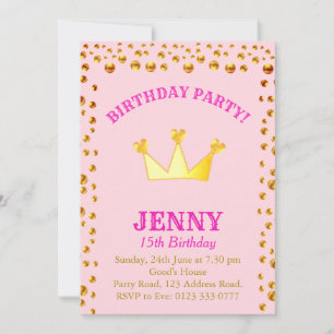 Invitación de cumpleaños con confeti dorado y coro