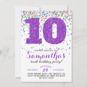 invitación de cumpleaños con confeti para 10 años