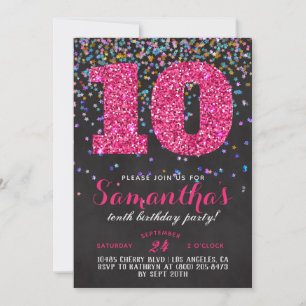 Invitación de cumpleaños con confeti para 10 años
