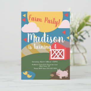 Invitación de cumpleaños con confeti para granja m