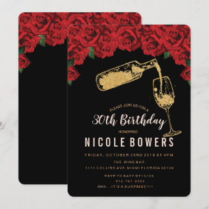 INVITACIÓN DE CUMPLEAÑOS CON COPA DE VINO CON BRIL