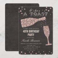 Invitación de cumpleaños con copa de vino con diam