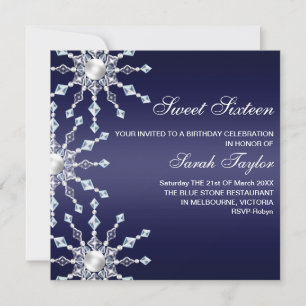 Invitación de cumpleaños con copo de nieve brillan