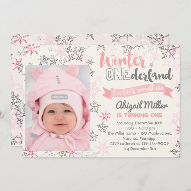 Invitación de cumpleaños con copo de nieve - Onede (Anverso / Reverso)