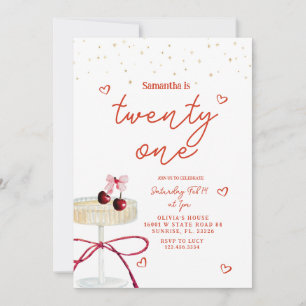 Invitación de cumpleaños con corazón de cereza en