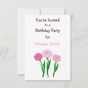 Invitación de cumpleaños con crisantemos rosados d