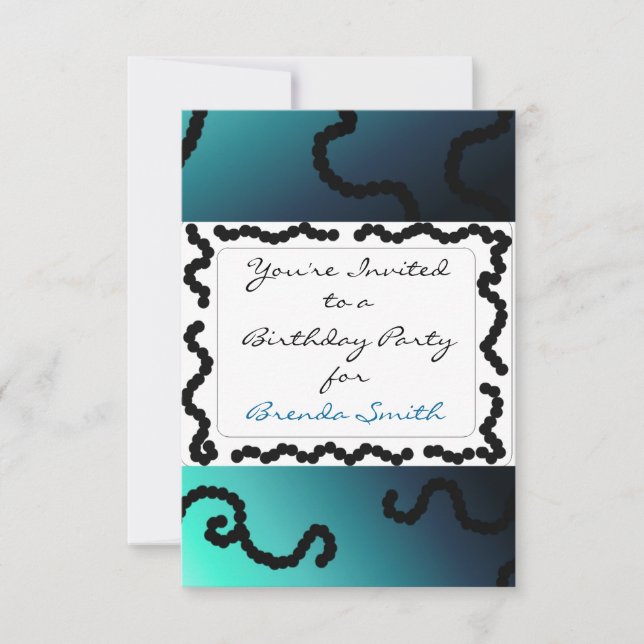 Invitación de cumpleaños con cuentas azul y negro  (Anverso)