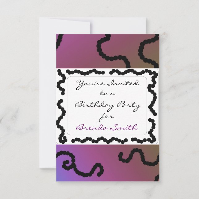 Invitación de cumpleaños con cuentas moradas y neg (Anverso)